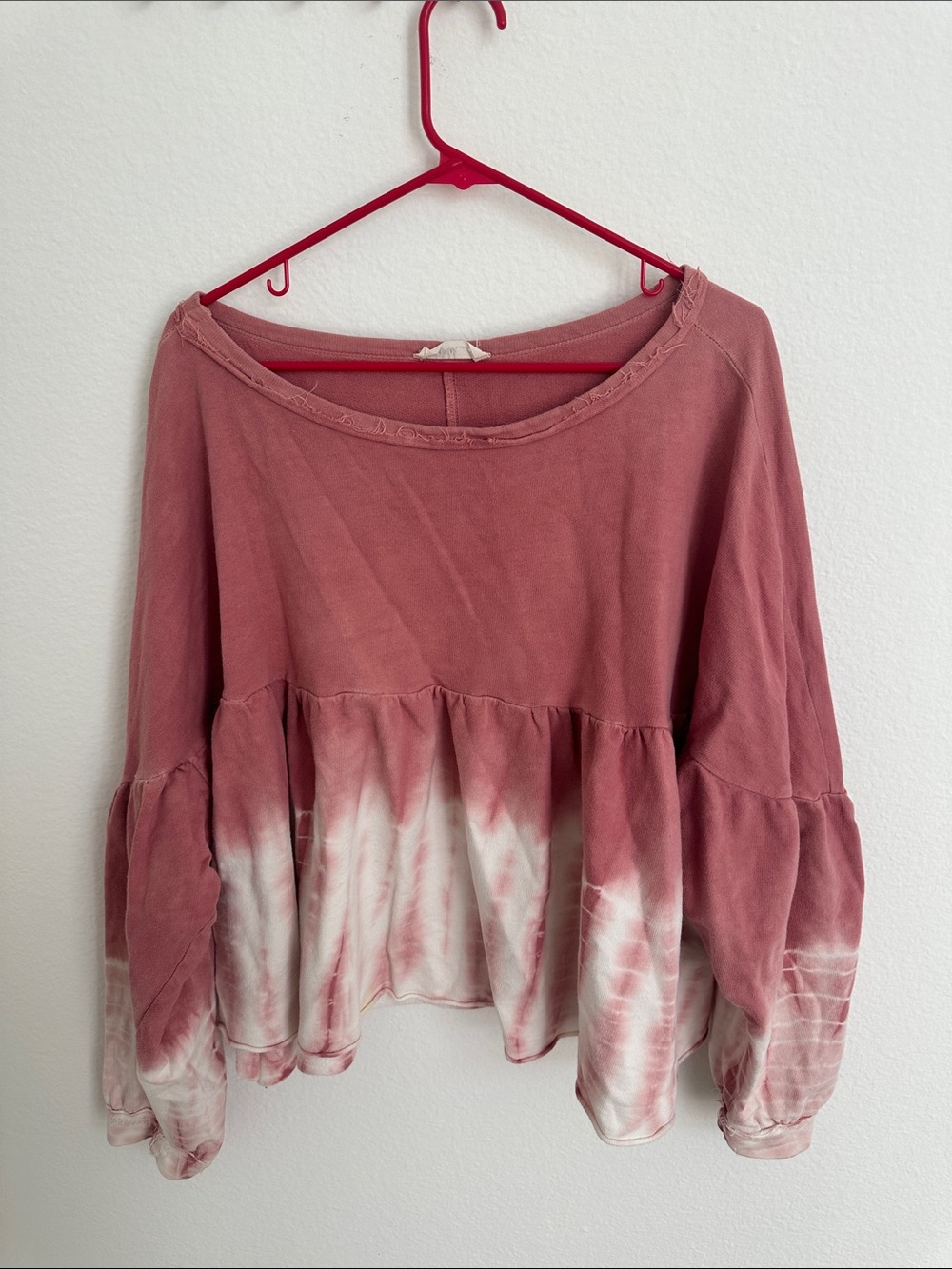 Women's Mauve Tie-Dye Peplum Long-Sleeve Oversized Top